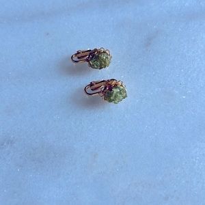 Vintage Green Clip On Earrings Gold tone